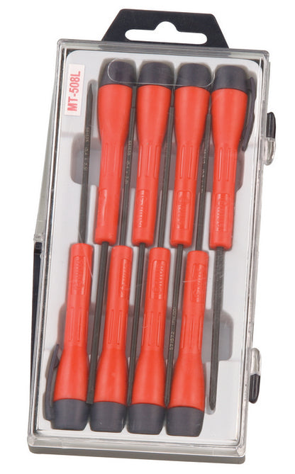 Genius Tools precision screwdrivers in storage case, slotted and phillips head.