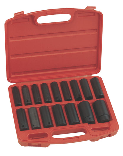 16 Piece 1/2"SD AF Deep Hexagon Impact Socket Set In Case From Genius Tools