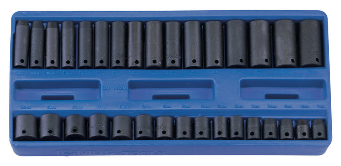 Genius Tools 32 Piece Standard & Deep 3/8" Sq Dr Impact Socket Set 7-22mm