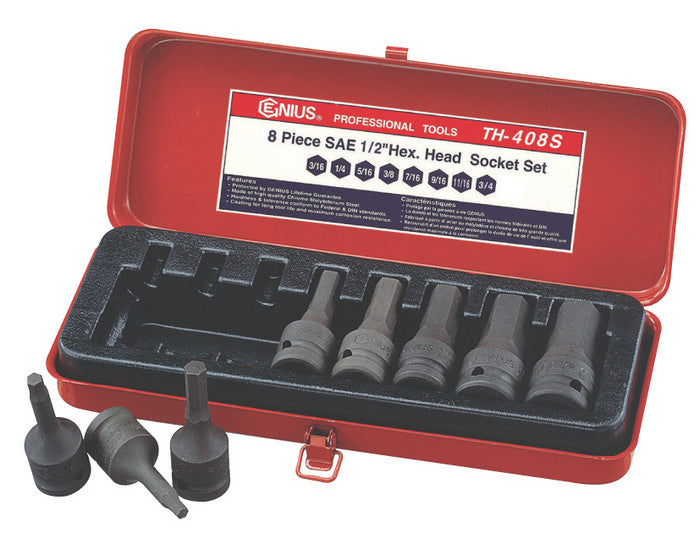 Genius Tools Th-408M 8 Piece 1/2"ť Impact Hex Driver Set