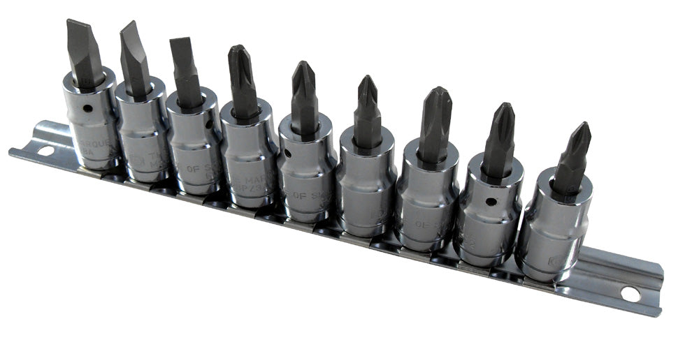 8pc 3/8" Pozi, Phillips, Slotted Screwdriver Bit Socket Set Britool Hallmark