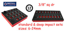 3/8" Dr Impact Socket Sets (Standard & Deep) 12 Point Profile Britool Hallmark