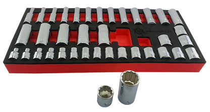 Britool 3/8" Standard & Deep 12-Point Socket Set 6-24mm + Wobble Extension Set