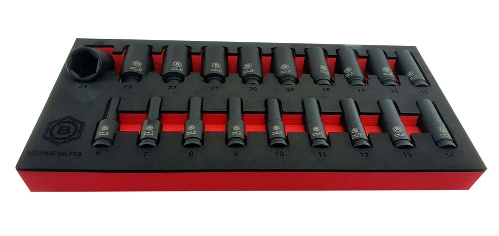 Britool Hallmark 19pc 3/8" Drive Deep Hexagon / 6 Point Impact Socket Set