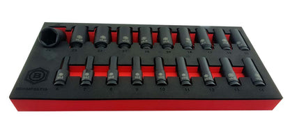 Britool Hallmark 19pc 3/8"SD Deep Hexagon / 6 Point Impact Socket Set