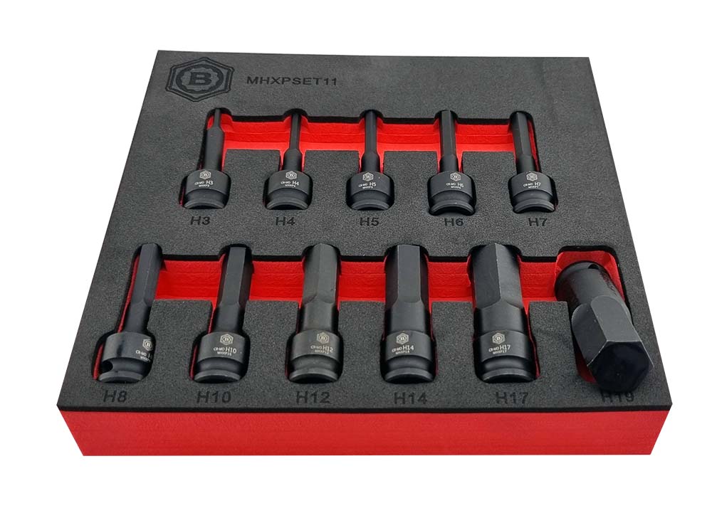 Britool Hallmark Hex / Allen Key Impact Driver Set 11pc, 3/8" Drive