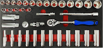 38pc 3/8"SD 6 point Socket, Ratchet And Accessory Set From Britool Hallmark