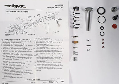 Pump Rebuild Kit For Mityvac Silverline MV8500 / MV8510 - MVM8900