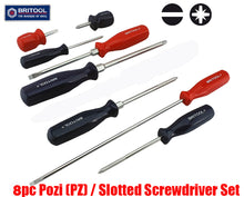 8 piece Britool Hallmark slotted and pozi drive screwdrivers, sold loose