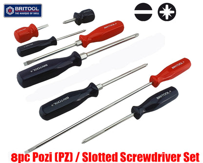 8 piece Britool Hallmark slotted and pozi drive screwdrivers, sold loose