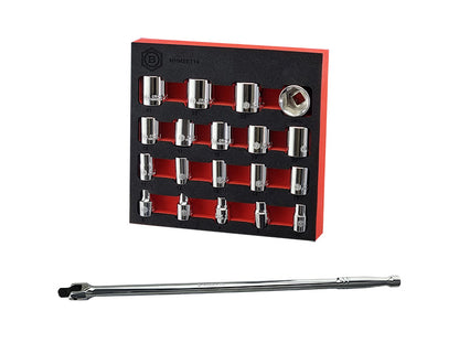 Socket Set 3/8" Sq Dr Sizes 8 To 24mm + Free Breaker Bar From Britool Hallmark