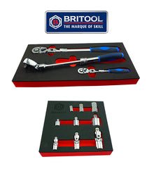 Britool Hallmark 3pc Extending Flexi Ratchet Set + Socket Adaptor & UJ Set