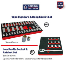 Britool 3/8" Standard & Deep Socket Set  + Low Profile Socket & Ratchet Set