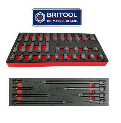Britool Hallmark 32pc Standard & Deep 3/8" Impact Socket Set + Extension Bar Set