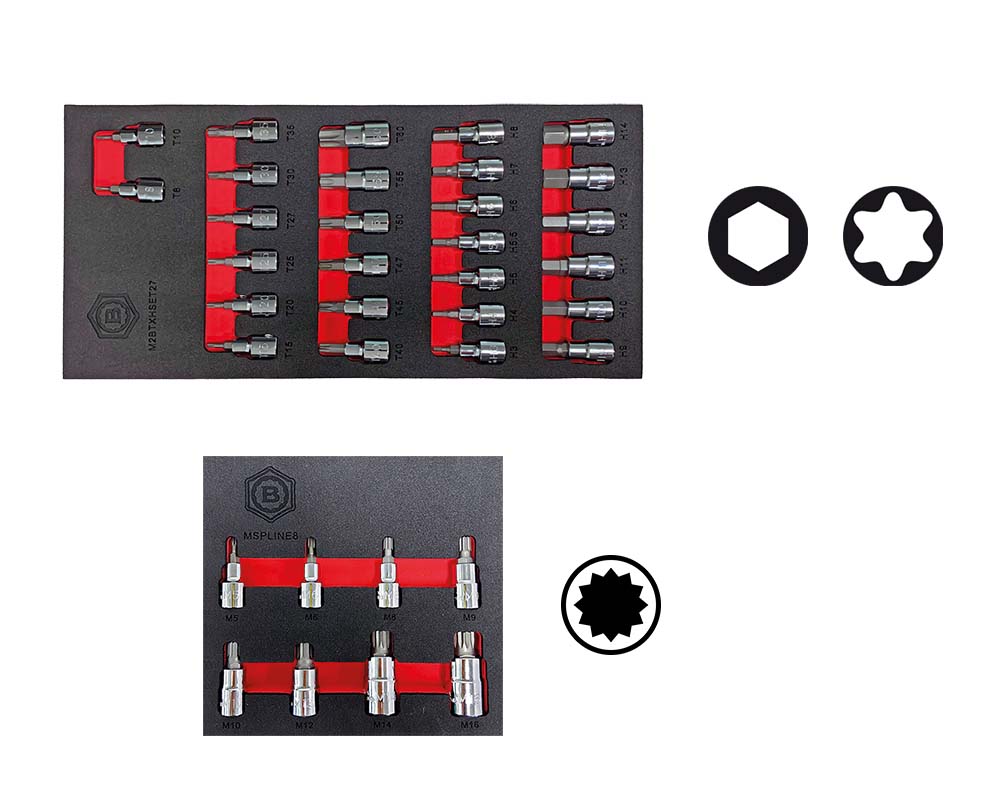Britool Hallmark 3/8"ťTorx & Hex Key Bit Socket Set + Spline XZN Bit Socket Set