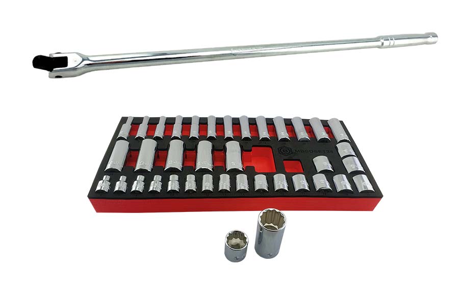 Britool Hallmark 38pc 3/8" Std & Deep 12pt Socket Set 6–24mm + Breaker Bar