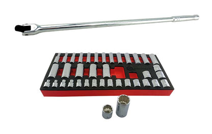 Britool Hallmark 38pc 3/8" Std & Deep 12pt Socket Set 6–24mm + Breaker Bar