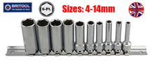 Britool England 10pc 1/4" Deep Socket Set (6 Point) 4-14mm