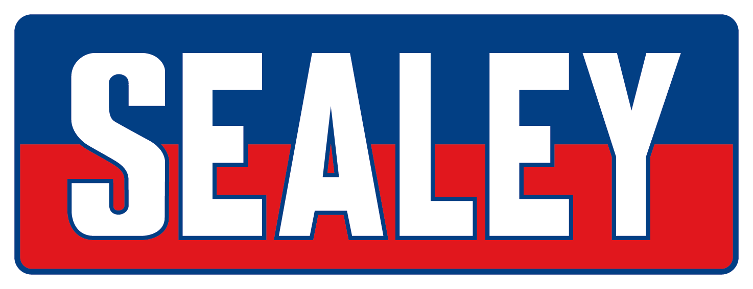 Sealey logo with white text on a blue and red background