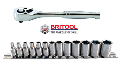 1/4" Drive  Pear Head Ratchet + Socket Set Britool Hallmark